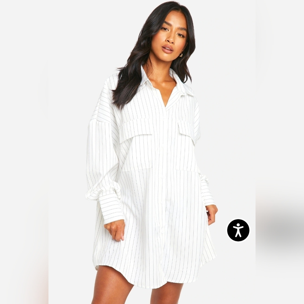 NWT Boohoo Petite Oversized Stripe Shirt Dress